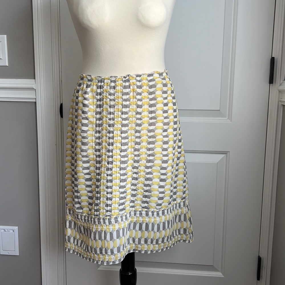 Max Studio Yellow and Gray Geometric Silk and Cotton Blend Skirt Size Medium